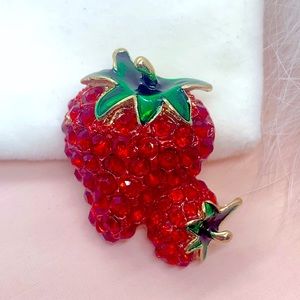 Red Strawberry Rhinestone Brooch